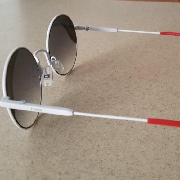 NWOT $495 FENDI WAVES RED WHITE STRIPE ITALY ROUND RETRO METAL SUNGLASSES SHADES main image 3